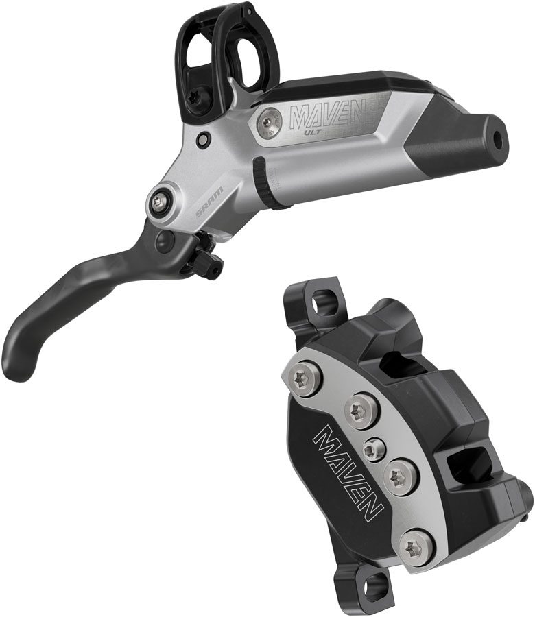 SRAM Maven Ultimate Disc Brake and Lever - Front, Post Mount, 950mm Hose, 4-Piston, Carbon Lever Blade, Ti Hardware, Silver/Black, B1