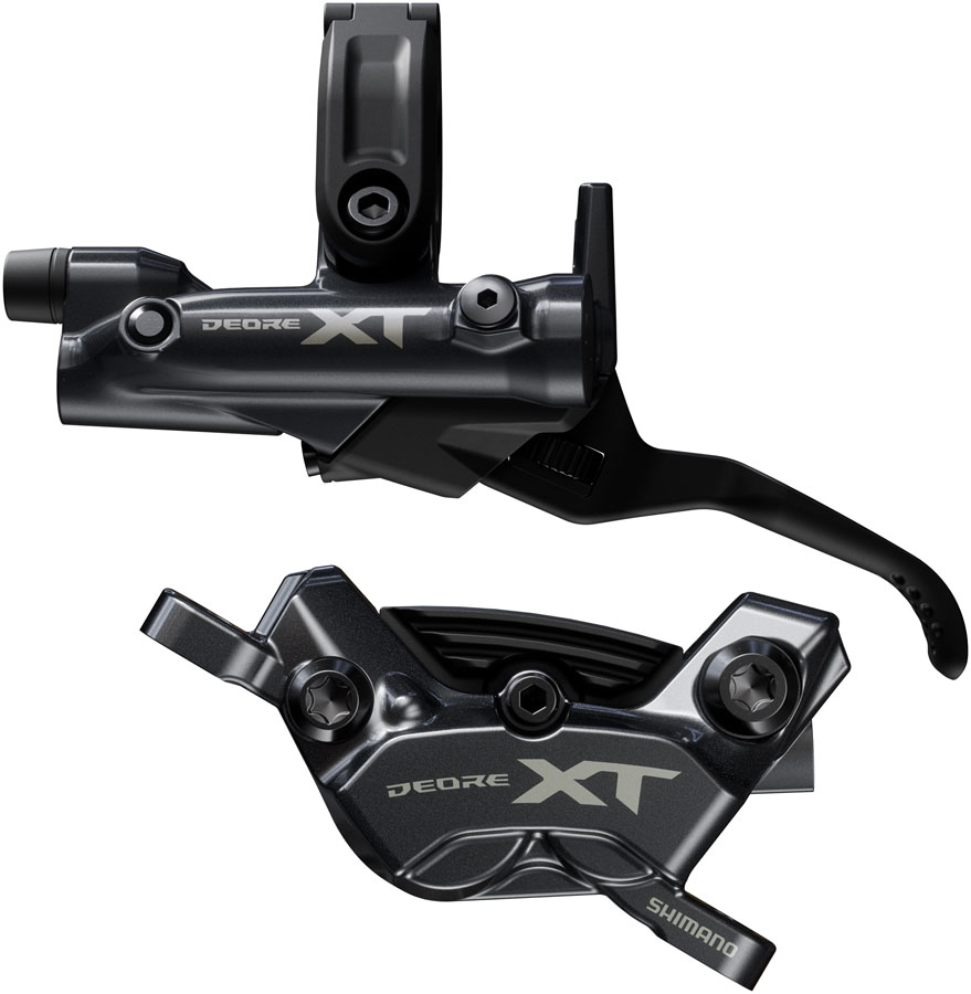 Shimano Deore XT BR-M8220 Disc Brake and BL-M8200 Lever - Left/Front, Post Mount, 4-Piston Caliper, SM-BH90-SBM Hose, Fin Metal Pads, Black