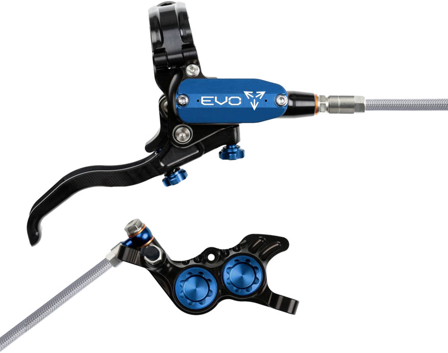 Hope EVO GR4 Disc Brake and Lever Set - Right Hand, Post Mount, 4-Piston, Braided Hydraulic Hose, Black/Blue