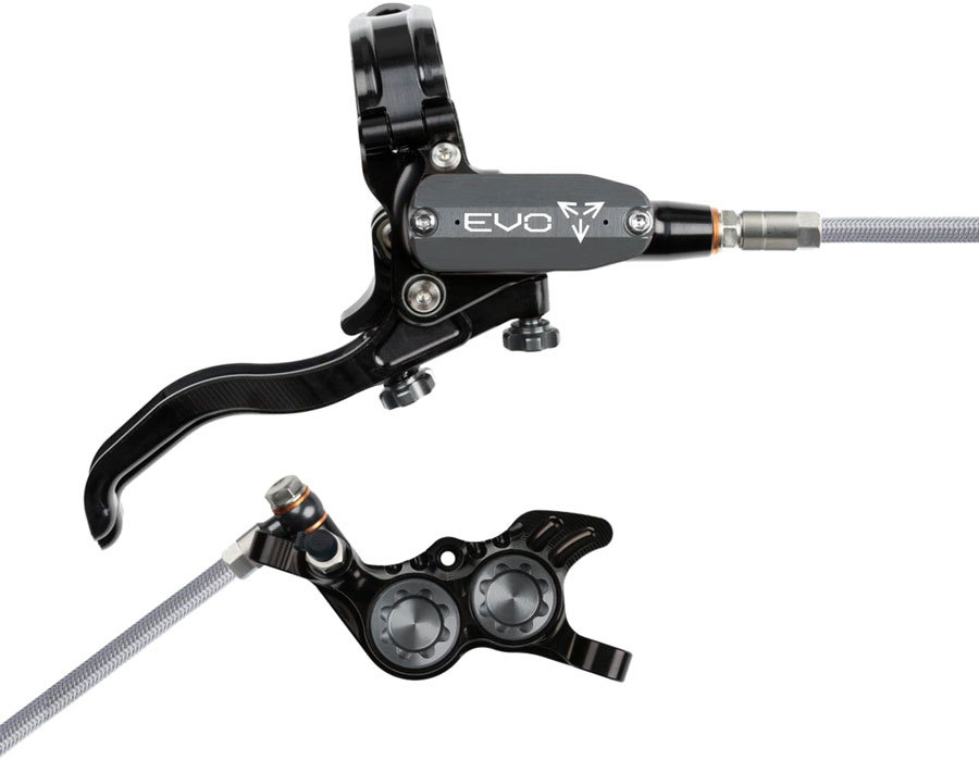 Hope EVO GR4 Disc Brake and Lever Set - Right Hand, Post Mount, 4-Piston, Braided Hydraulic Hose, Black/Smoke