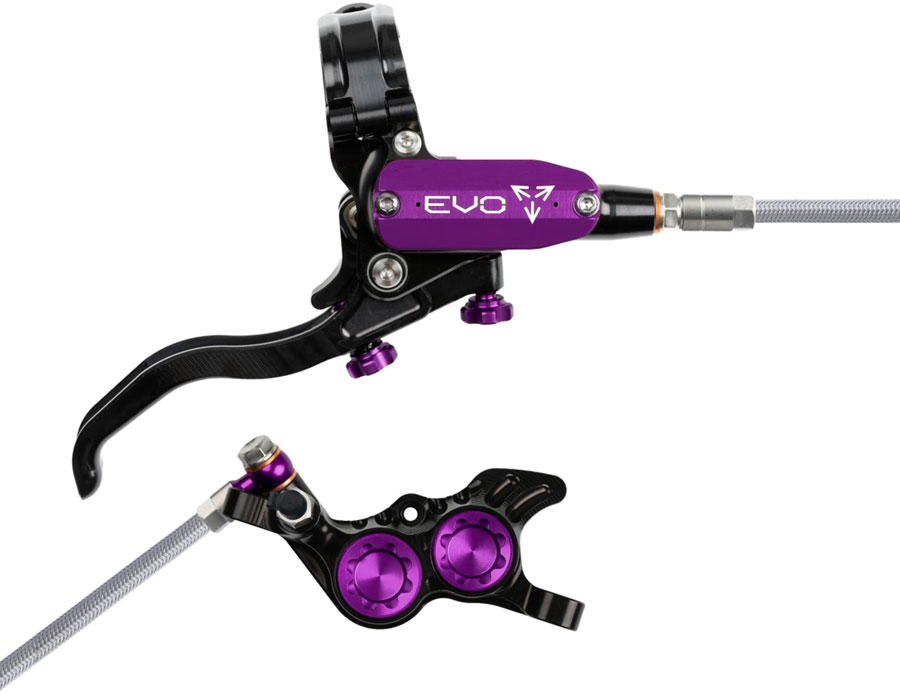 Hope EVO GR4 Disc Brake and Lever Set - Right Hand, Post Mount, 4-Piston, Braided Hydraulic Hose, Black/Purple