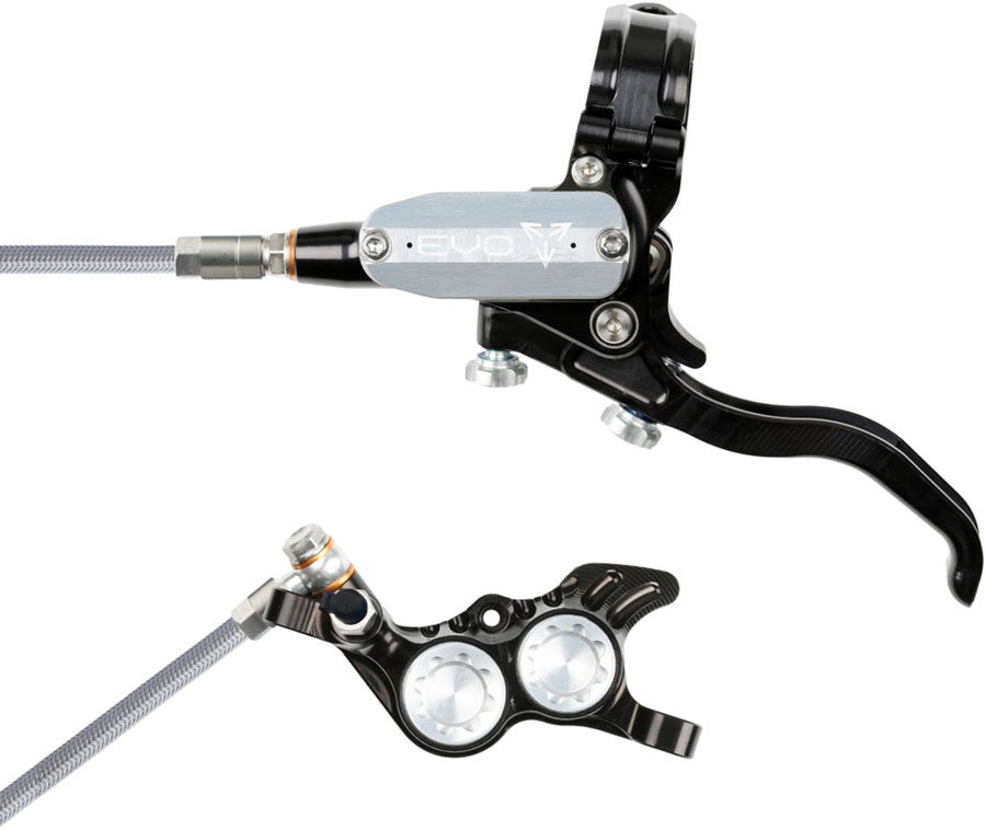 Hope EVO GR4 Disc Brake and Lever Set - Left Hand, Post Mount, 4-Piston, Braided Hydraulic Hose, Black/Silver