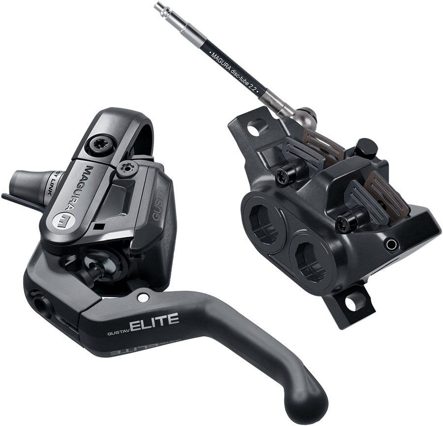 Magura Gustav Elite Disc Brake and Lever - Front or Rear, Post Mount, 4-Piston, Carbotecture Lever Blade, W/Higo Closer, Black