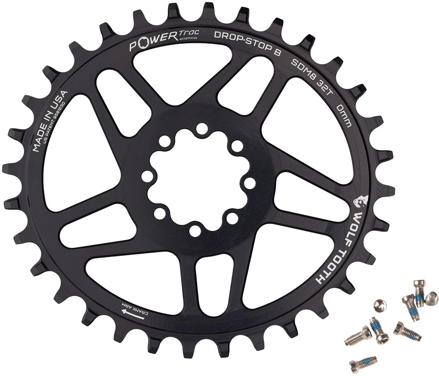 Wolf Tooth Elliptical Direct Mount Chainring - 32t, SRAM Direct Mount, Drop-Stop B, For SRAM 8-Bolt Cranksets, 0mm Offset, Black