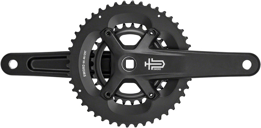 microSHIFT Sword Black 2x Crankset - 165mm, 9-Speed, 46/29t, 110/80 Asym BCD, JIS Square Taper Spindle Interface, Black