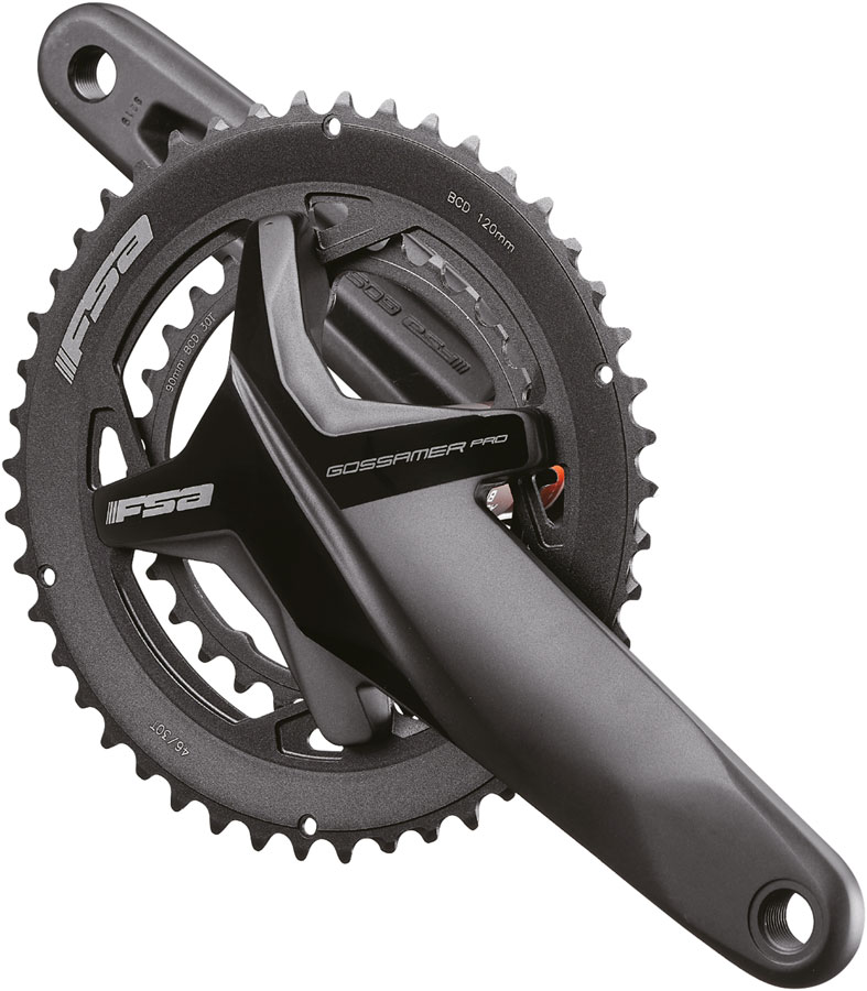 FSA Gossamer Pro Crankset, 2x 46/30T Chainrings, 172.5mm Arm Length, 120/90BCD, 386EVO Spindle – Black