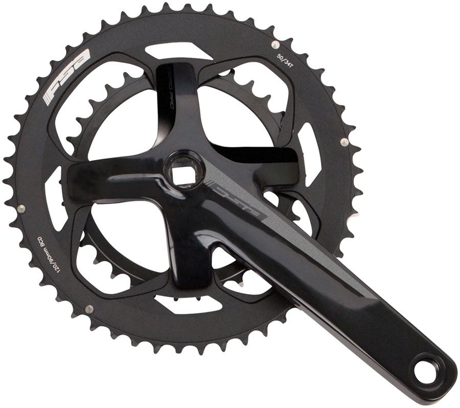 FSA Vero Pro Crankset, 2x 50/34T Chainrings, 170mm Arm Length, 120/90BCD, JIS Square Taper Interface – Black