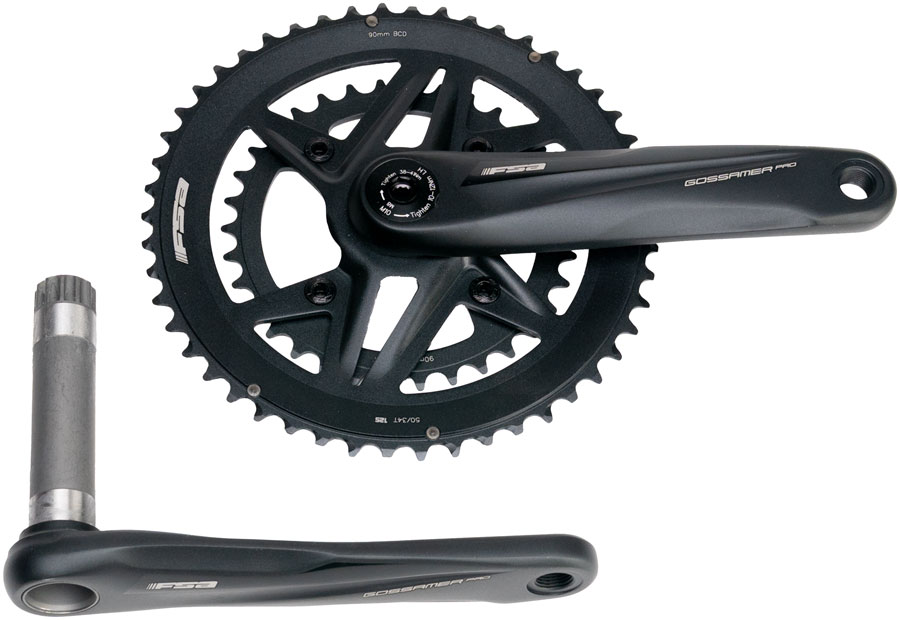Full Speed Ahead Gossamer Pro 2x Crankset - 175mm, 50/34t, For Shimano 12-Speed HG+, DM/90 BCD, MegaExo Spindle, Black