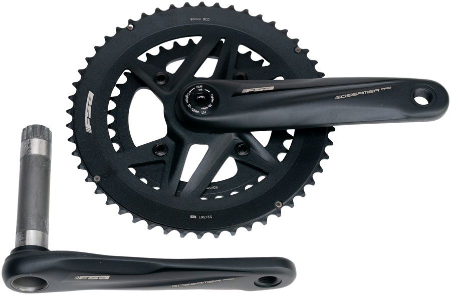 Full Speed Ahead Gossamer Pro 2x Crankset - 175mm, 52/36t, For Shimano 12-Speed HG+, DM/90 BCD, MegaExo Spindle, Black