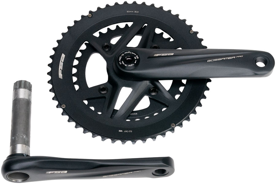Full Speed Ahead Gossamer Pro 2x Crankset - 160mm, 52/36t, For Shimano 12-Speed HG+, DM/90 BCD, MegaExo Spindle, Black