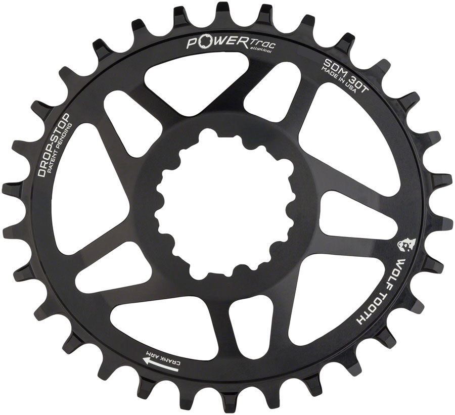 Wolf Tooth Elliptical Direct Mount Chainring - 30t, SRAM 3-Bolt Direct Mount, Drop-Stop A, For SRAM Cranksets, 6mm Offset, Black