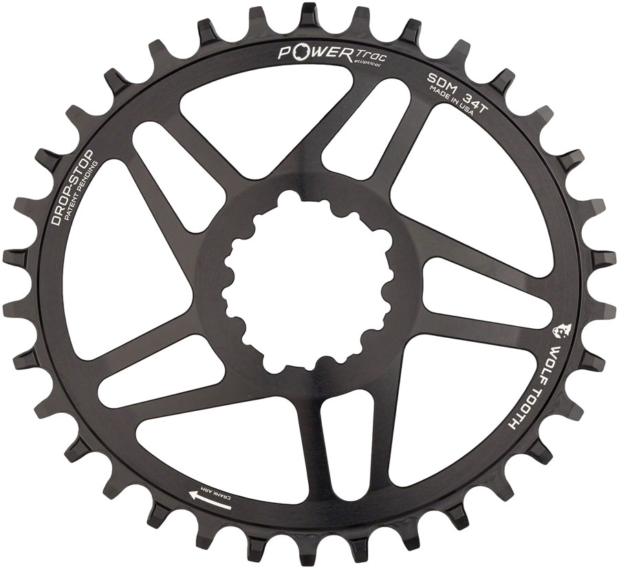 Wolf Tooth Elliptical Direct Mount Chainring - 34t, SRAM 3-Bolt Direct Mount, Drop-Stop A, For SRAM Cranksets, 6mm Offset, Black