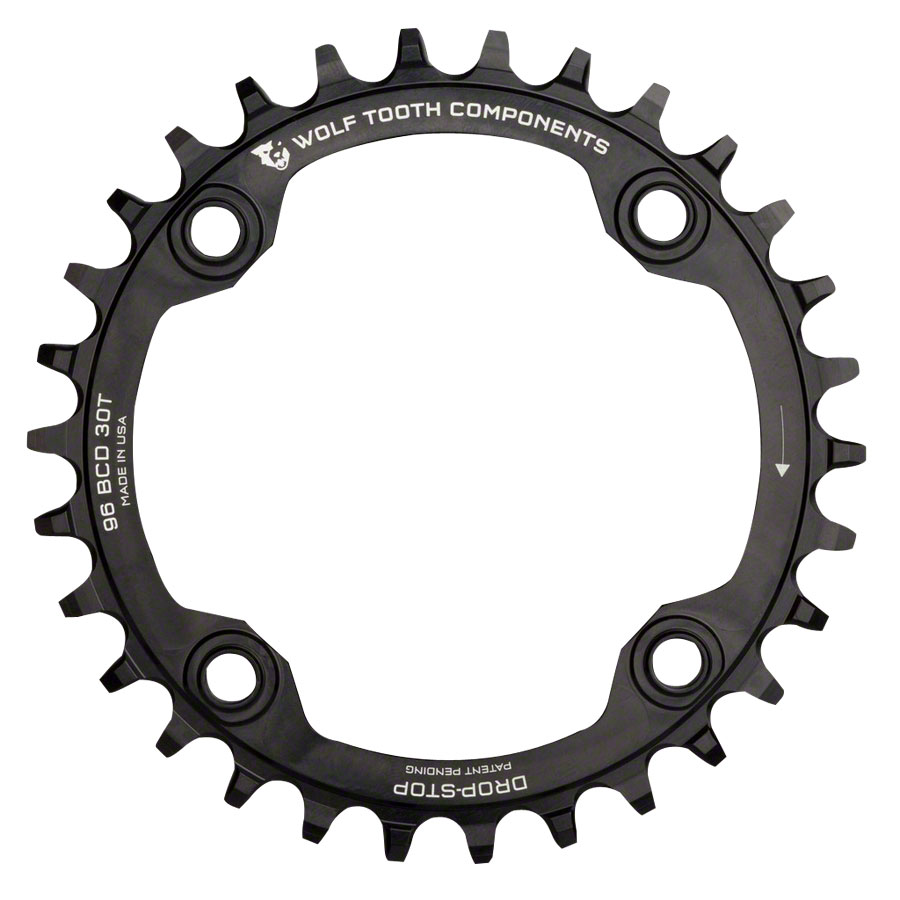 Wolf Tooth 96 Symmetrical BCD Chainring - 32t, 96 BCD, 4-Bolt, Drop-Stop A, For Shimano Cranks, Black