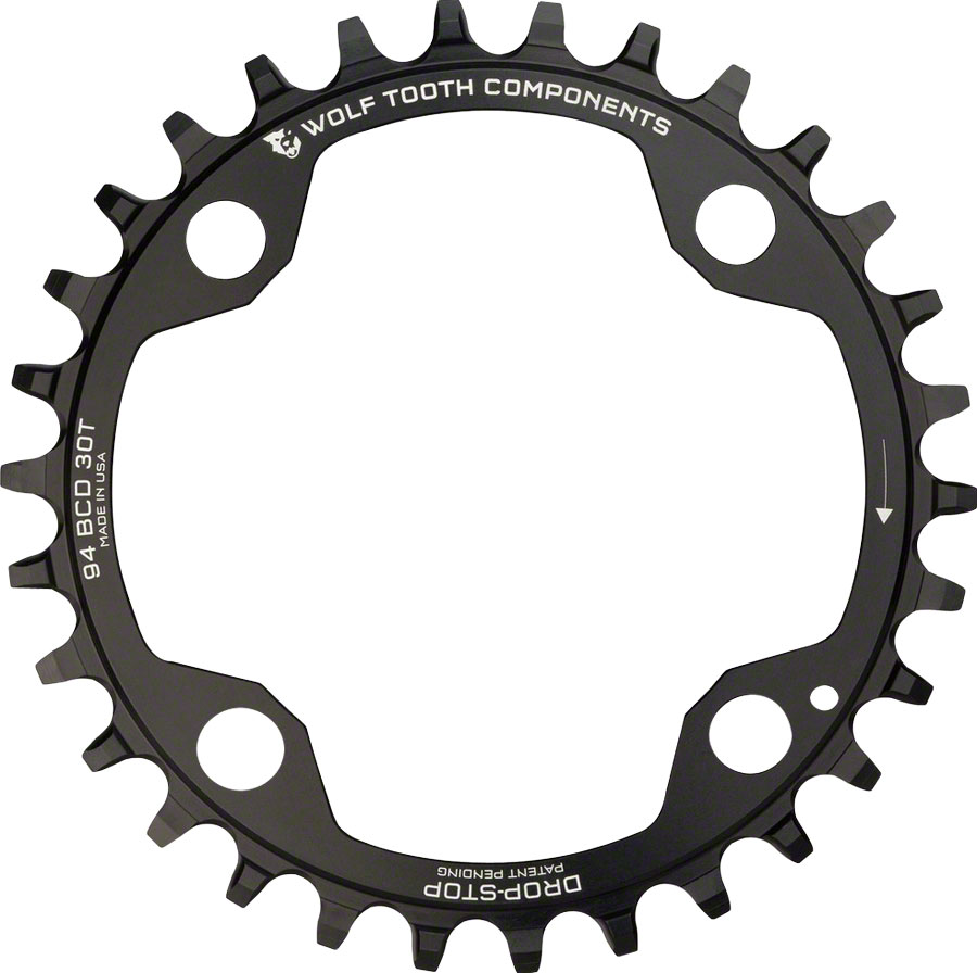 Wolf Tooth 94 BCD Chainring - 30t, 94 BCD, 4-Bolt, Drop-Stop A, For SRAM Cranks, Black
