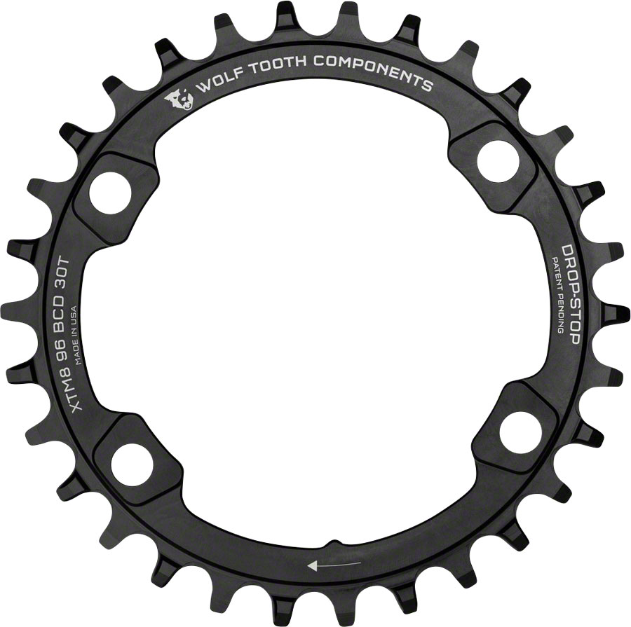 Wolf Tooth 96 BCD Chainring - 36t, 96 Asymmetric BCD, 4-Bolt, Drop-Stop A, For Shimano XT M8000 and SLX M7000 Cranks, Black