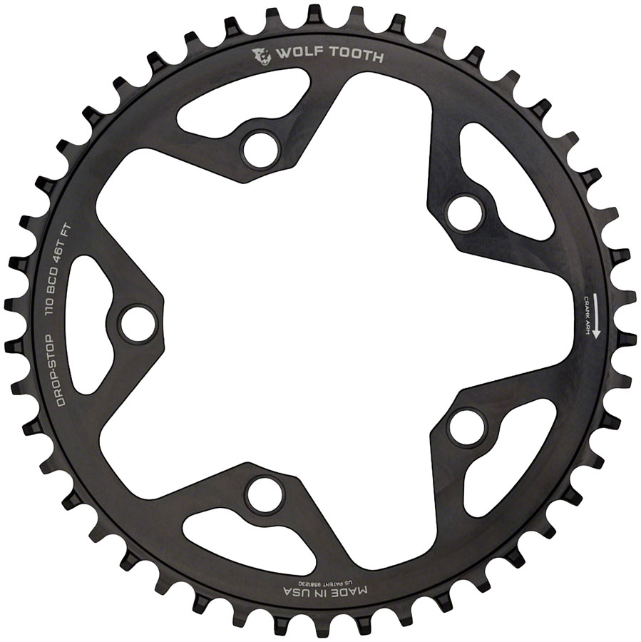 Wolf Tooth 110 BCD Cyclocross and Road Chainring - 36t, 110 BCD, 5-Bolt, Drop-Stop B, 10/11/12-Speed Eagle and Flattop Compatible, Black