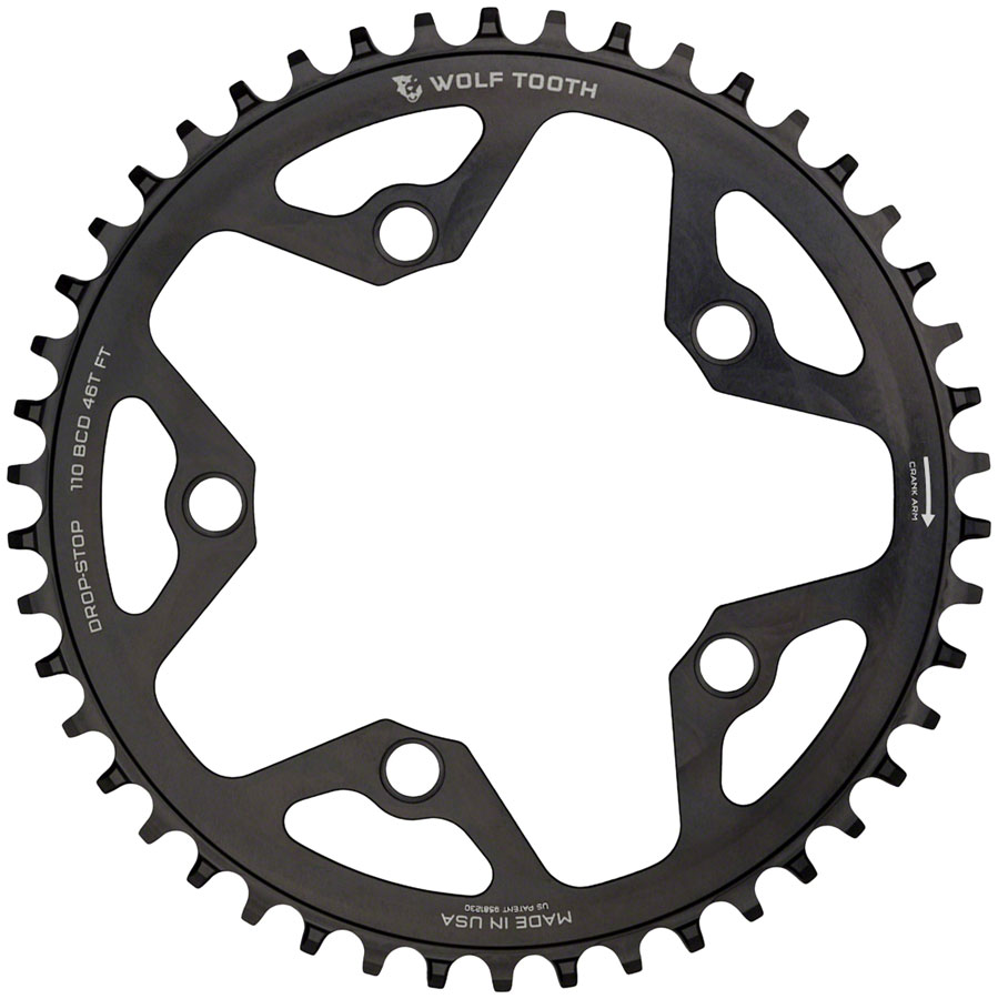 Wolf Tooth 110 BCD Cyclocross and Road Chainring - 42t, 110 BCD, 5-Bolt, Drop-Stop B, 10/11/12-Speed Eagle and Flattop Compatible, Black