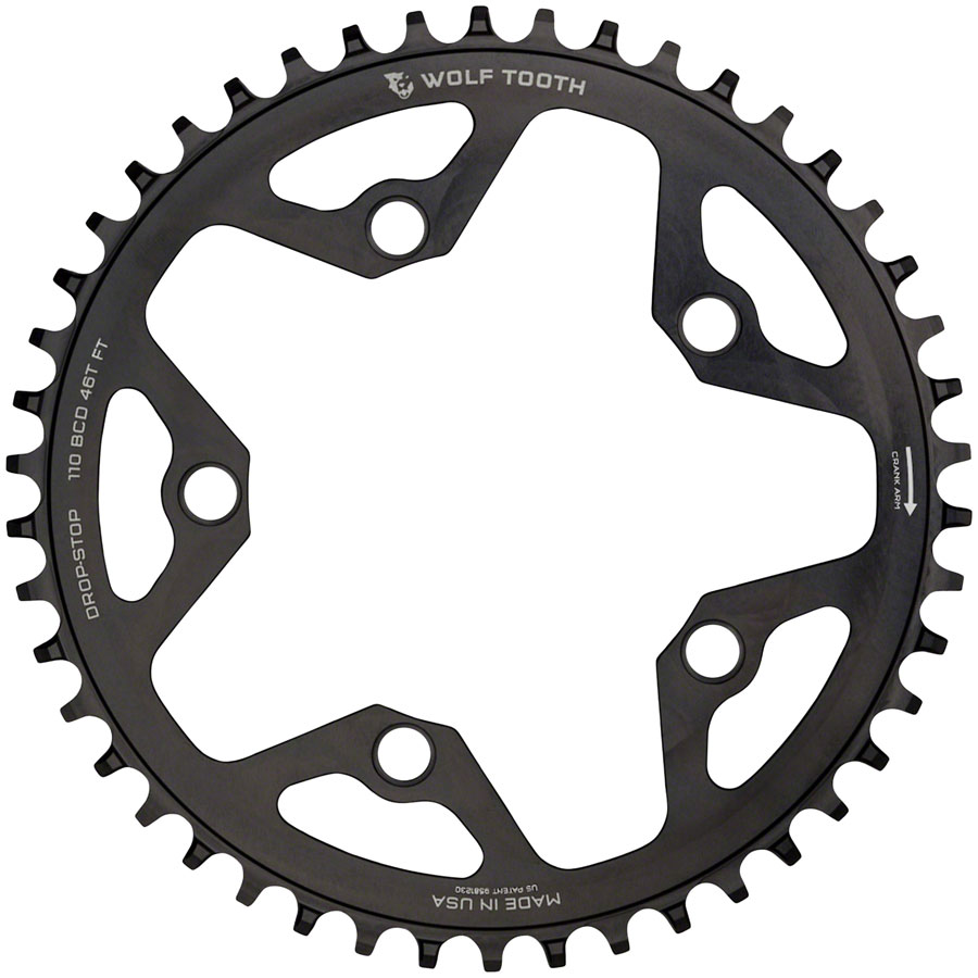 Wolf Tooth 110 BCD Cyclocross and Road Chainring - 46t, 110 BCD, 5-Bolt, Drop-Stop B, 10/11/12-Speed Eagle and Flattop Compatible, Black