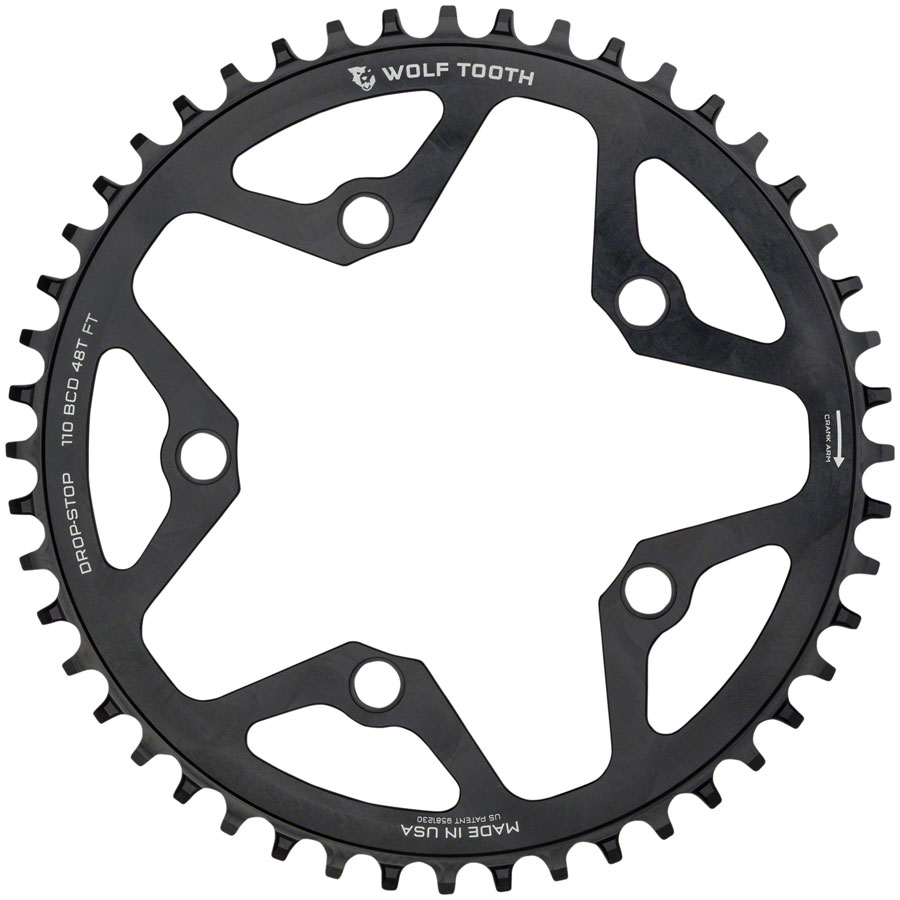 Wolf Tooth 110 BCD Cyclocross and Road Chainring - 48t, 110 BCD, 5-Bolt, Drop-Stop B, 10/11/12-Speed Eagle and Flattop Compatible, Black