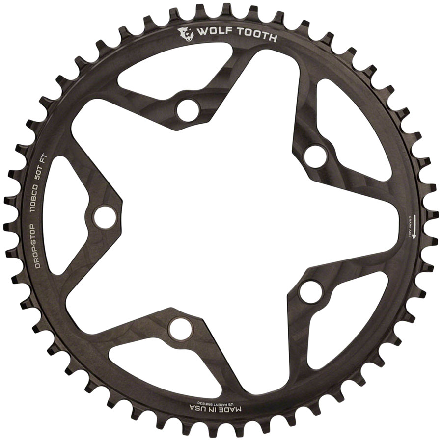 Wolf Tooth 110 BCD Cyclocross and Road Chainring - 50t, 110 BCD, 5-Bolt, Drop-Stop B, 10/11/12-Speed Eagle and Flattop Compatible, Black