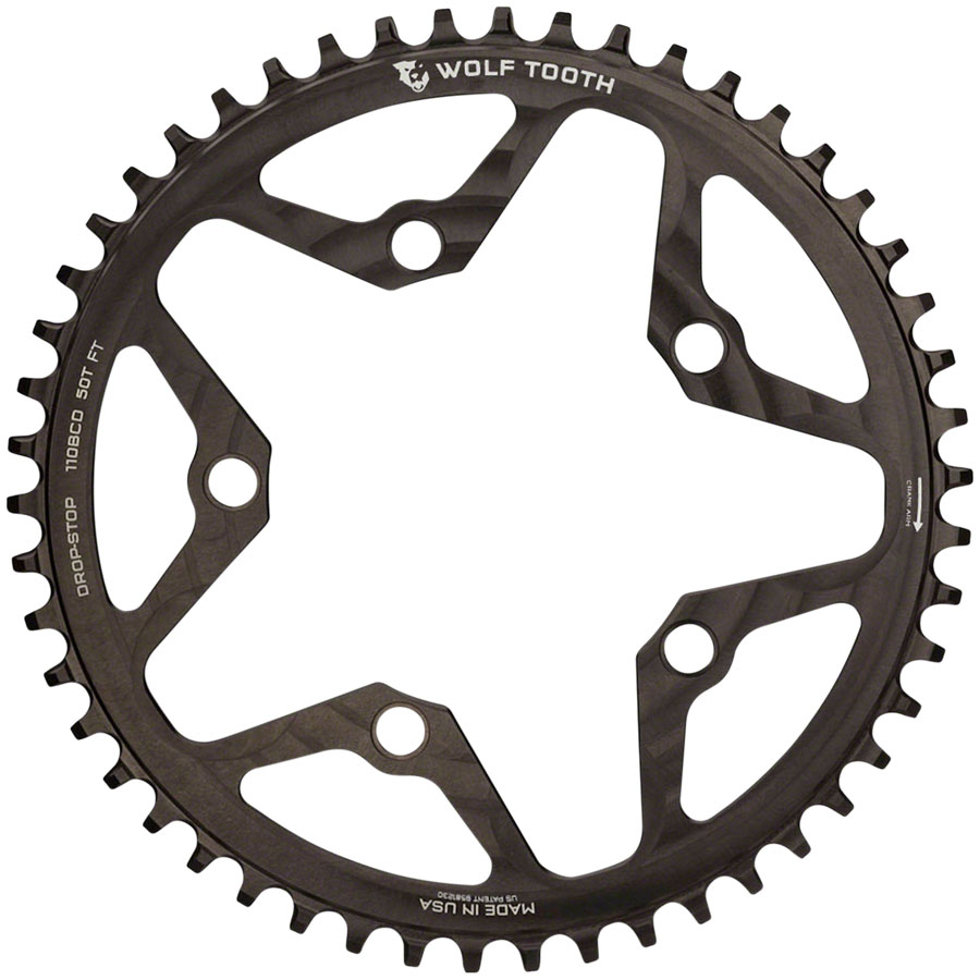 Wolf Tooth 110 BCD Cyclocross and Road Chainring - 52t, 110 BCD, 5-Bolt, Drop-Stop B, 10/11/12-Speed Eagle and Flattop Compatible, Black