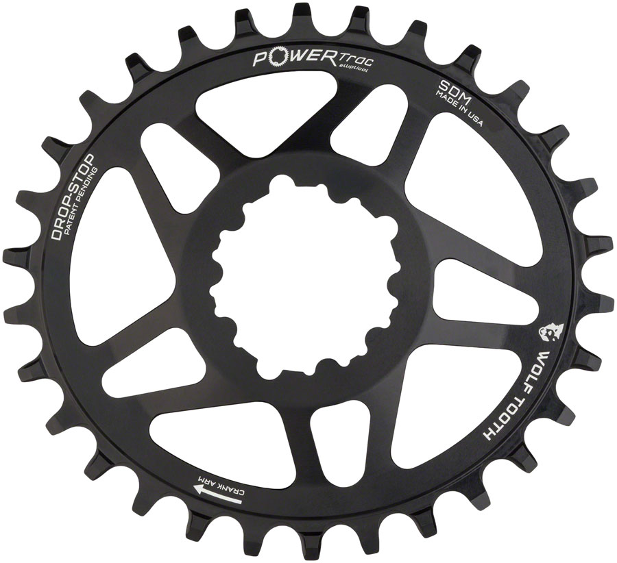 Wolf Tooth Elliptical Direct Mount Chainring - 28t, SRAM 3-Bolt Direct Mount ,Drop-Stop A, For SRAM Cranksets, 6mm Offset, Black