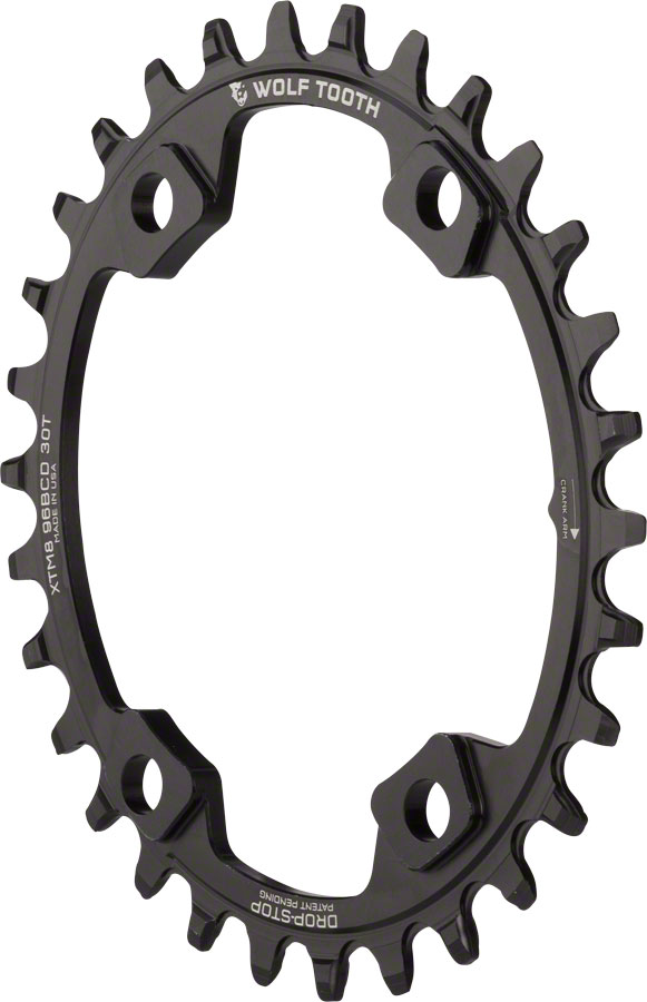 Wolf Tooth Elliptical 96 BCD Chainring - 30t, 96 Asymmetric BCD, 4-Bolt, Drop-Stop A, For Shimano XT M8000 and SLX M7000 Cranks, Black