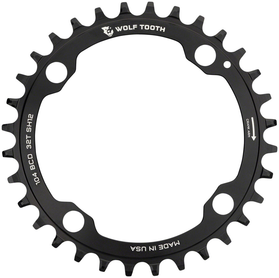 Wolf Tooth 104 BCD Chainring - 36t, 104 BCD, 4-Bolt, Drop-Stop ST, Requires Shimano 12-Speed HG+ Chain, Black