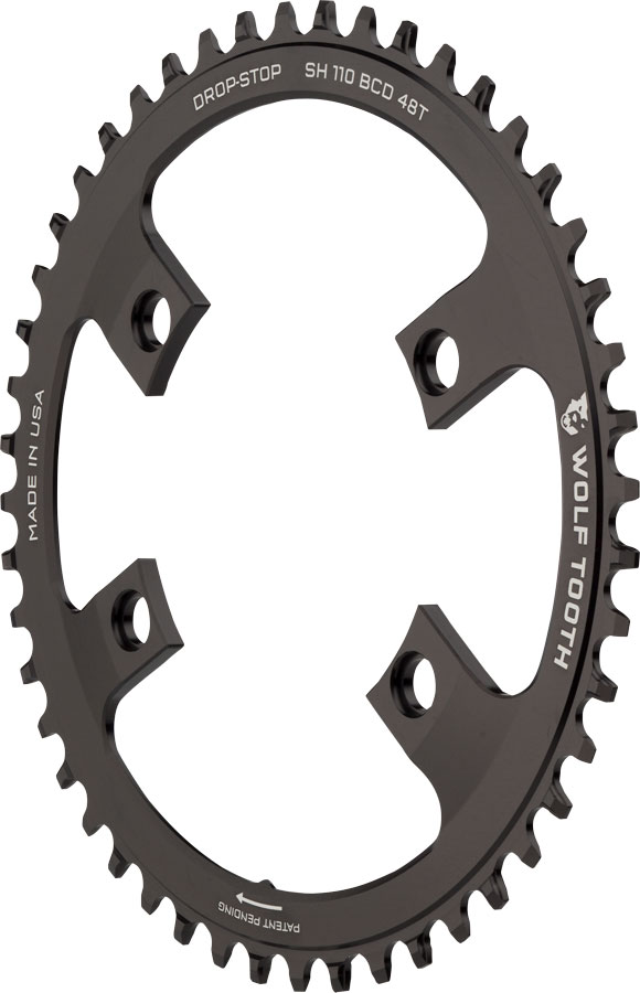 Wolf Tooth Shimano 110 Asymmetric BCD Chainring - 48t, 110 Asymmetric BCD, 4-Bolt, Drop-Stop B, For Shimano Cranks, Black