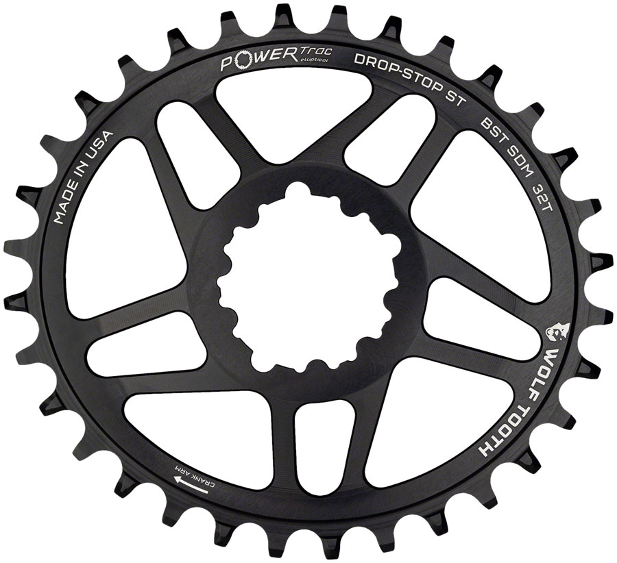 Wolf Tooth Elliptical Direct Mount Chainring - 34t, SRAM 3-Bolt DM, Drop-Stop ST, For SRAM Boost Cranks, Requires HG+ Chain, Black