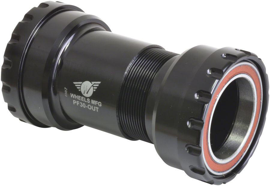 Wheels Manufacturing PF30 Outboard Bottom Bracket - For 30mm Spindle, ABEC-5 Angular Contact Bearings, PressFit Thread Together, Black