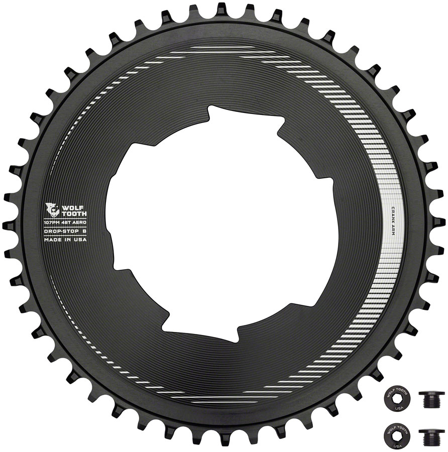 Wolf Tooth Aero 107 BCD Chainring - 48t, Optimized for SRAM Eagle and Flaptop Chains, Drop-Stop B, Black