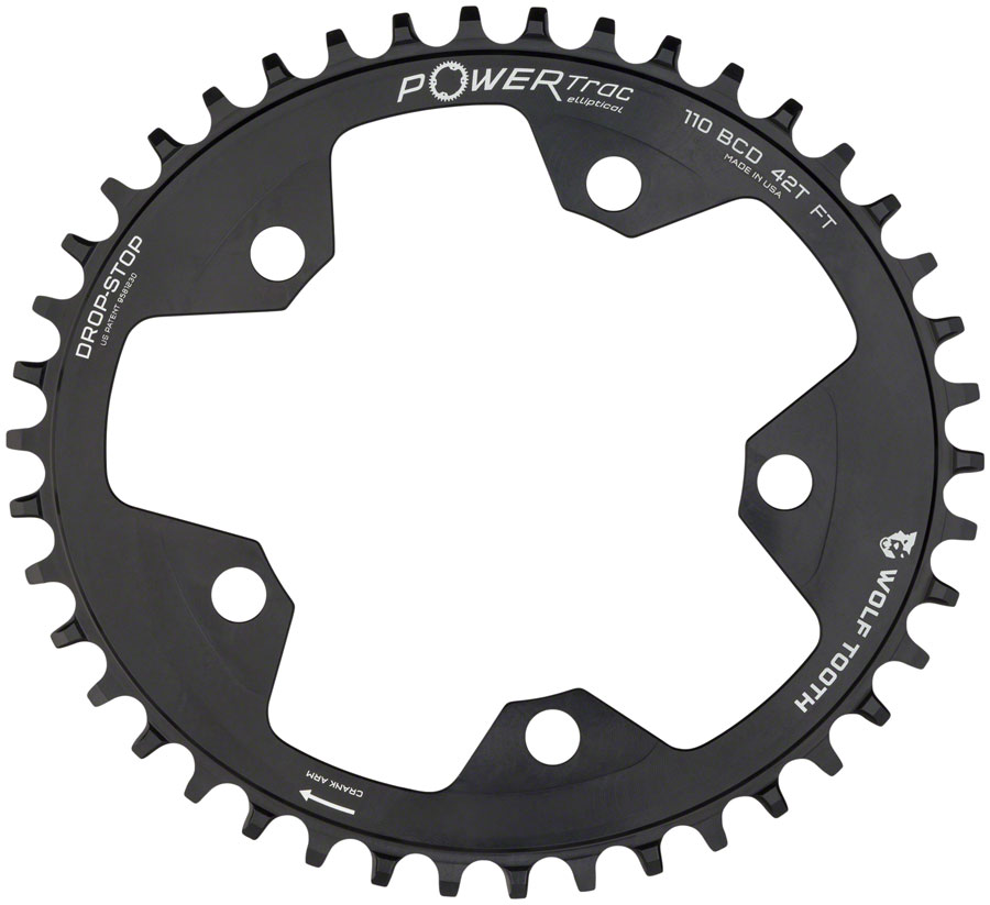 Wolf Tooth Elliptical 110 BCD Chainring - 38t, 110 BCD, 5-Bolt, Drop-Stop B, 10/11/12-Speed Eagle and Flattop Compatible, Black