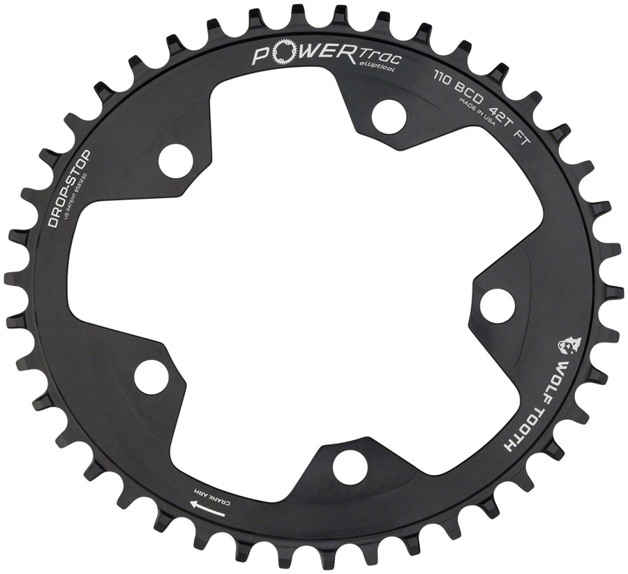 Wolf Tooth Elliptical 110 BCD Chainring - 40t, 110 BCD, 5-Bolt, Drop-Stop B, 10/11/12-Speed Eagle and Flattop Compatible, Black
