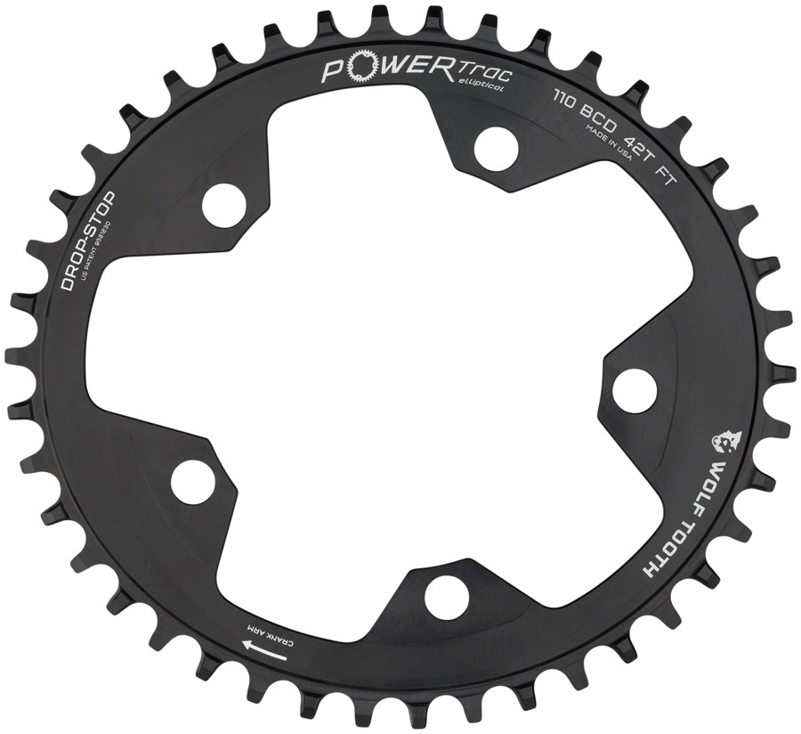 Wolf Tooth Elliptical 110 BCD Chainring - 42t, 110 BCD, 5-Bolt, Drop-Stop B, 10/11/12-Speed Eagle and Flattop Compatible, Black