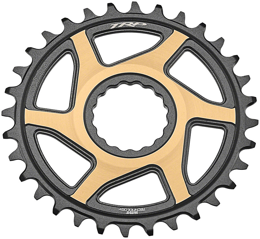 TRP CR-M9050 Boost Direct Mount Chainring - 34t, 12-Speed, CINCH Mount, 3mm Offset, 7075-T6 Aluminum, Sandblasted Black/Gold