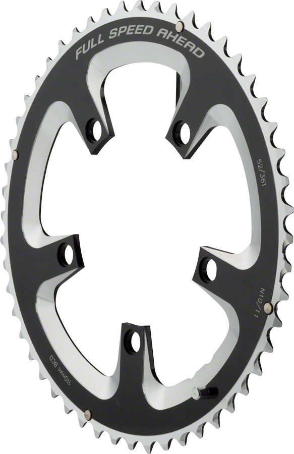 Full Speed Ahead Super Road Chainring - 52t, 110 BCD, 5-Bolt, Aluminum, N11, Black/Silver