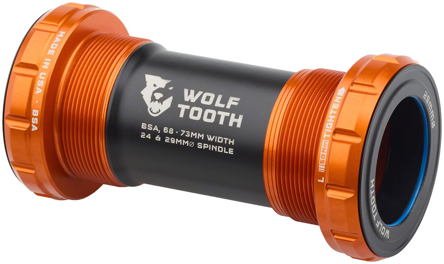 Wolf Tooth Bottom Bracket - English (BSA), 68/73mm, For 29mm Spindle, Orange