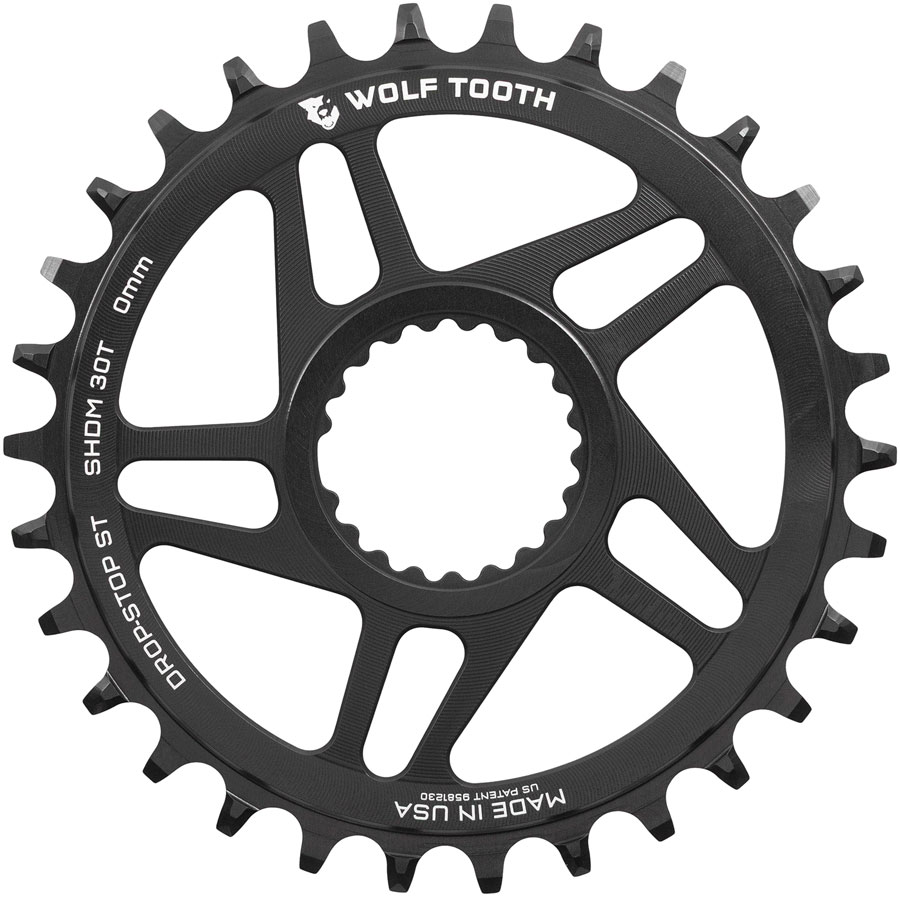Wolf Tooth Direct Mount Chainring - 30t, Shimano Direct Mount, 0mm Offset, Drop-Stop ST, Requires 12-Speed HG+ Chain, Black
