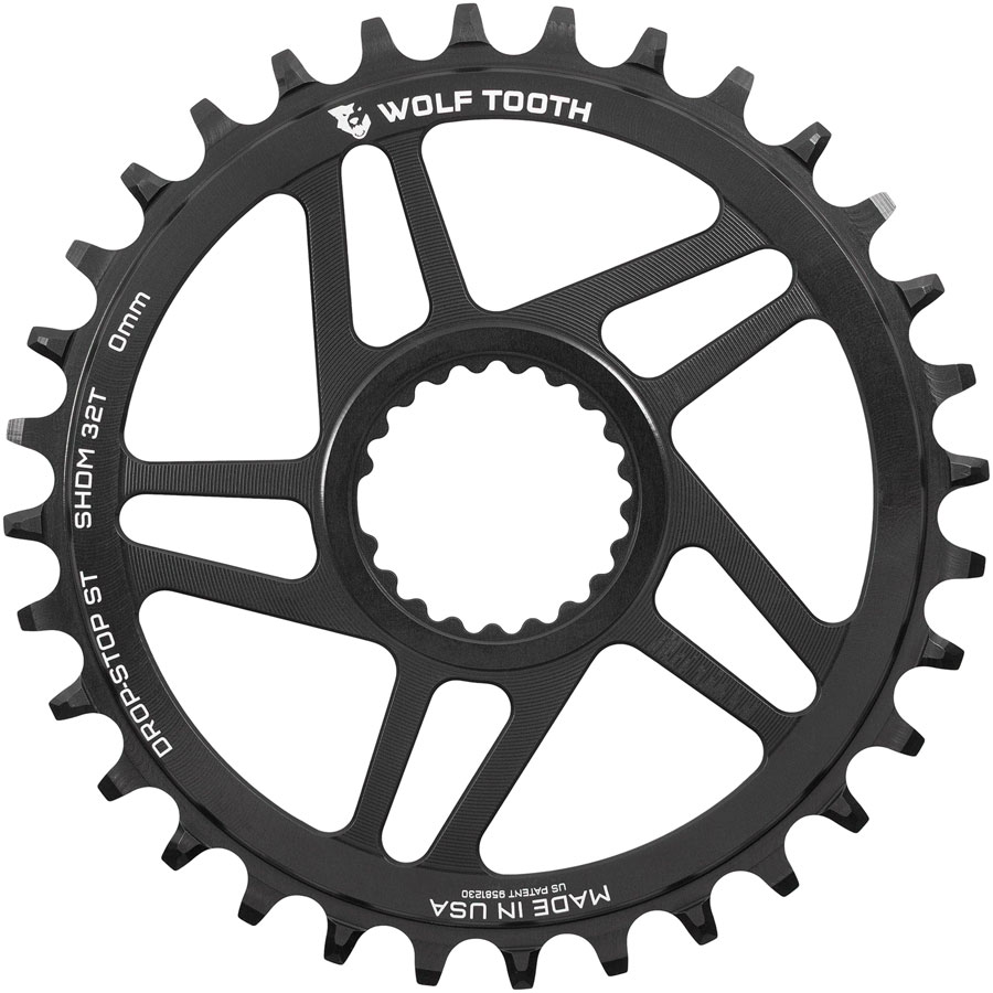 Wolf Tooth Direct Mount Chainring - 32t, Shimano Direct Mount, 0mm Offset, Drop-Stop ST, Requires 12-Speed HG+ Chain, Black