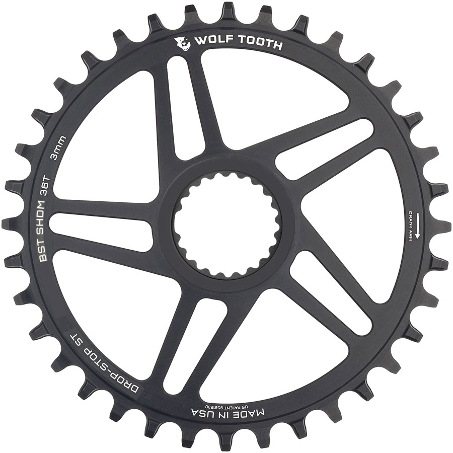 Wolf Tooth Direct Mount Chainring - 36t, Shimano DM, For Boost Cranks, 3mm Offset, Drop-Stop ST, Requires 12-Speed HG+ Chain, Black