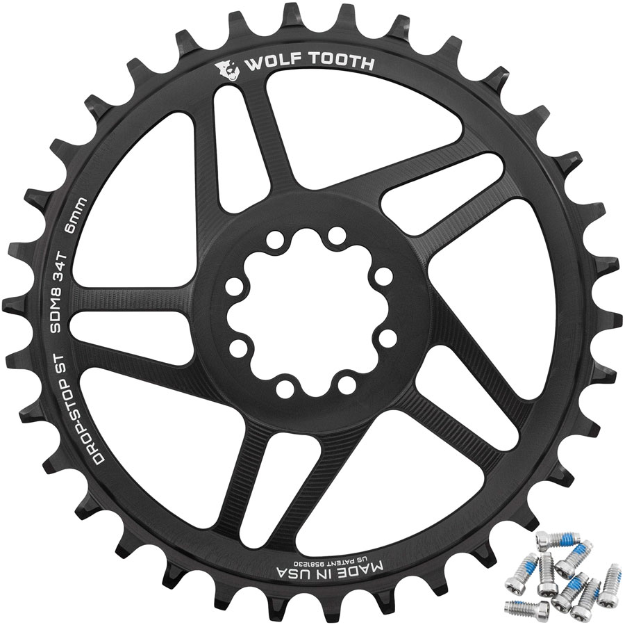 Wolf Tooth Direct Mount Chainring - 34t, SRAM 8-Bolt Direct Mount, 6mm Offset, Drop-Stop ST, Requires 12-Speed HG+ Chain, Black