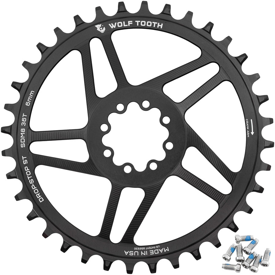 Wolf Tooth Direct Mount Chainring - 36t, SRAM 8-Bolt Direct Mount, 6mm Offset, Drop-Stop ST, Requires 12-Speed HG+ Chain, Black