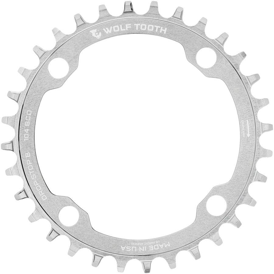 Wolf Tooth 104 BCD Chainring - 30t, 104 BCD, 4-Bolt, Drop-Stop B, Raw Silver
