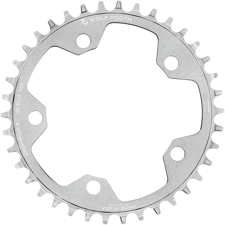Wolf Tooth 110 BCD Cyclocross and Road Chainring - 38t, 110 BCD, 5-Bolt, Drop-Stop B, Raw Silver