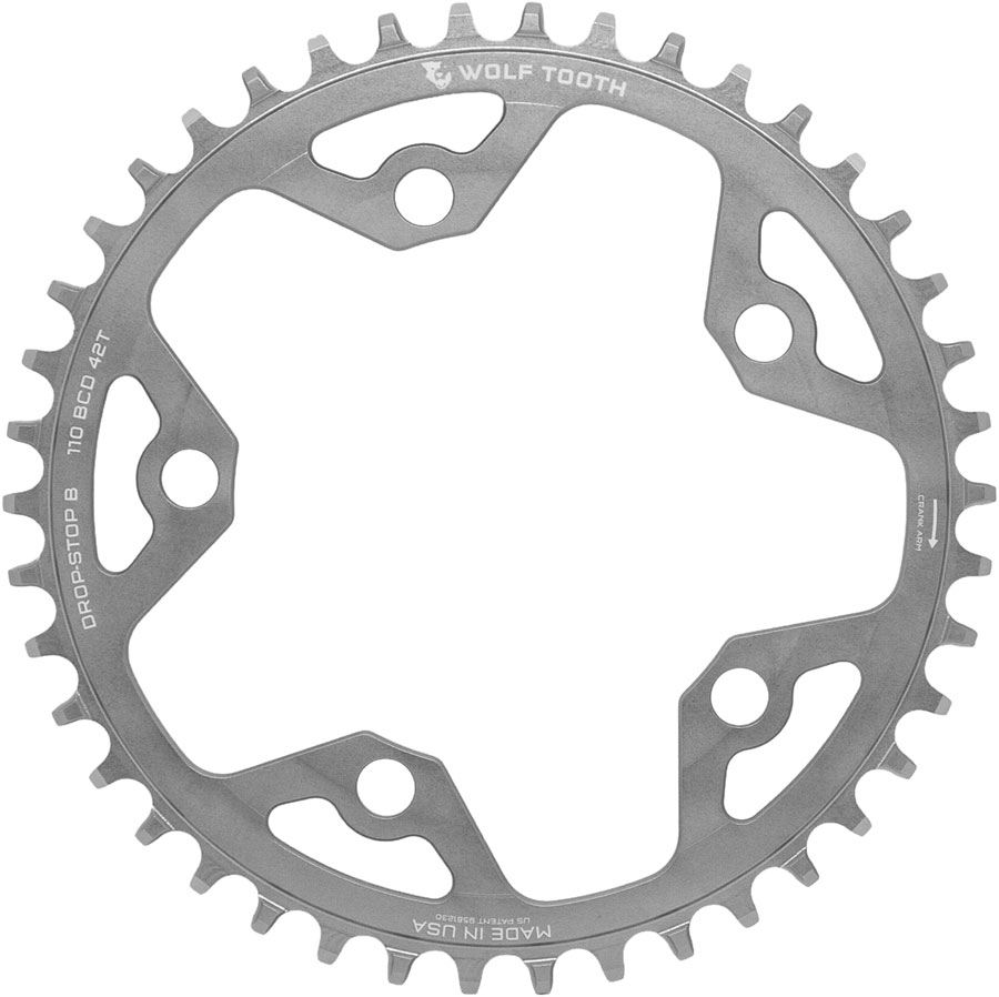 Wolf Tooth 110 BCD Cyclocross and Road Chainring - 42t, 110 BCD, 5-Bolt, Drop-Stop B, Raw Silver