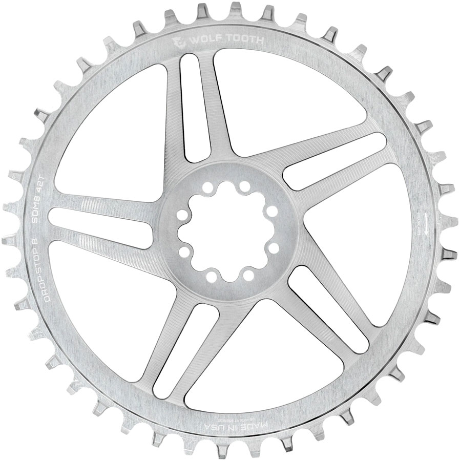 Wolf Tooth Direct Mount Chainring - 42t, SRAM Direct Mount, Drop-Stop B, For SRAM 8-Bolt Cranksets, 6mm Offset, Raw Silver