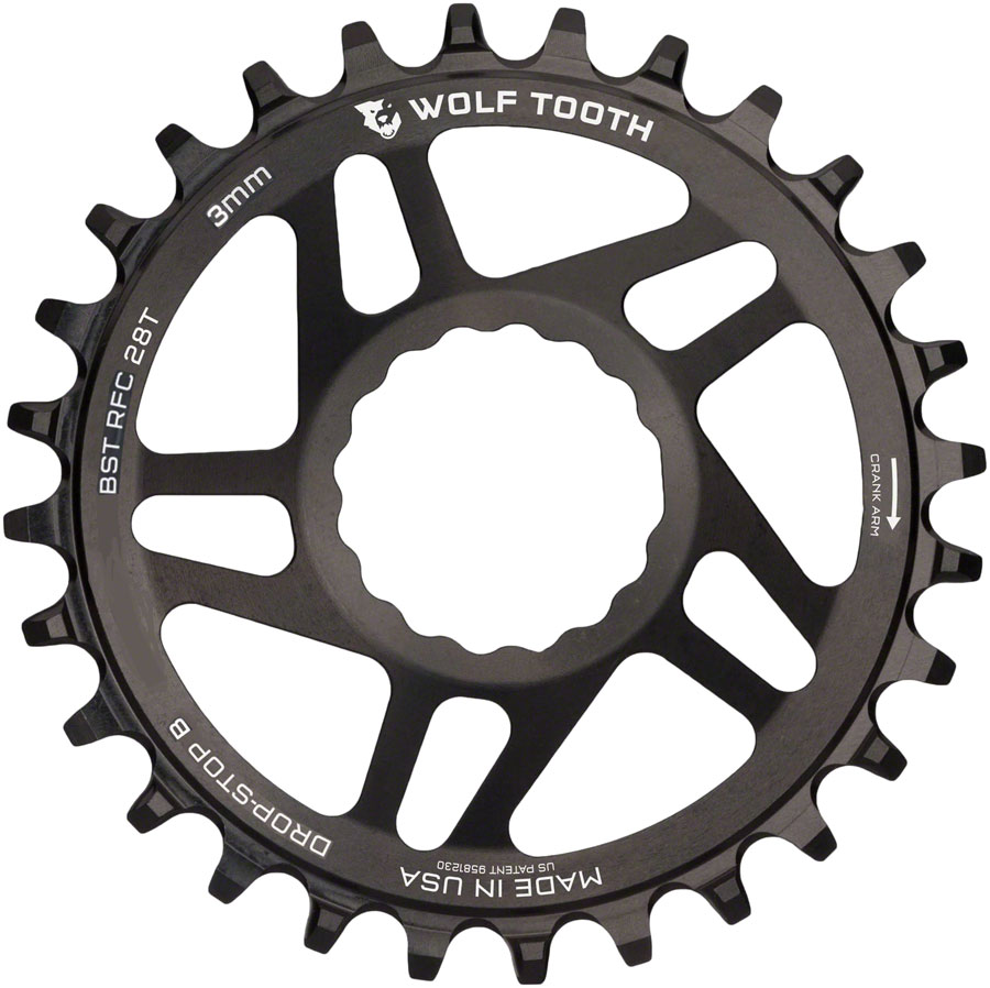 Wolf Tooth Direct Mount Chainring - 28t, RaceFace/Easton CINCH Direct Mount, Drop-Stop B, For Boost Cranks, 3mm Offset, Black