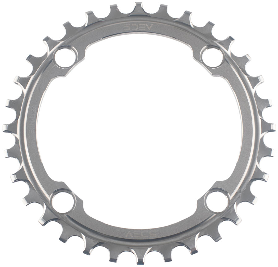 5DEV Titanium 104BCD Chainring - 34t, 4-Bolt, Raw Ti