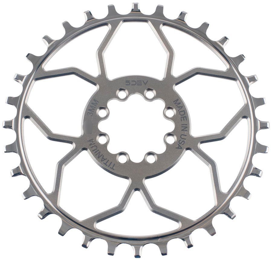 5DEV Titanium T-Type Direct Mount Chainring - 30t, 8-Bolt, 3mm Offset, Raw Ti